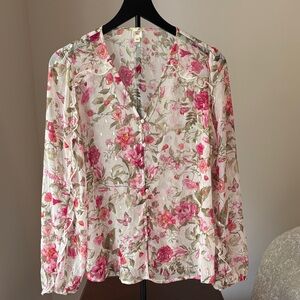 Floral Pink and Cream Women's Top